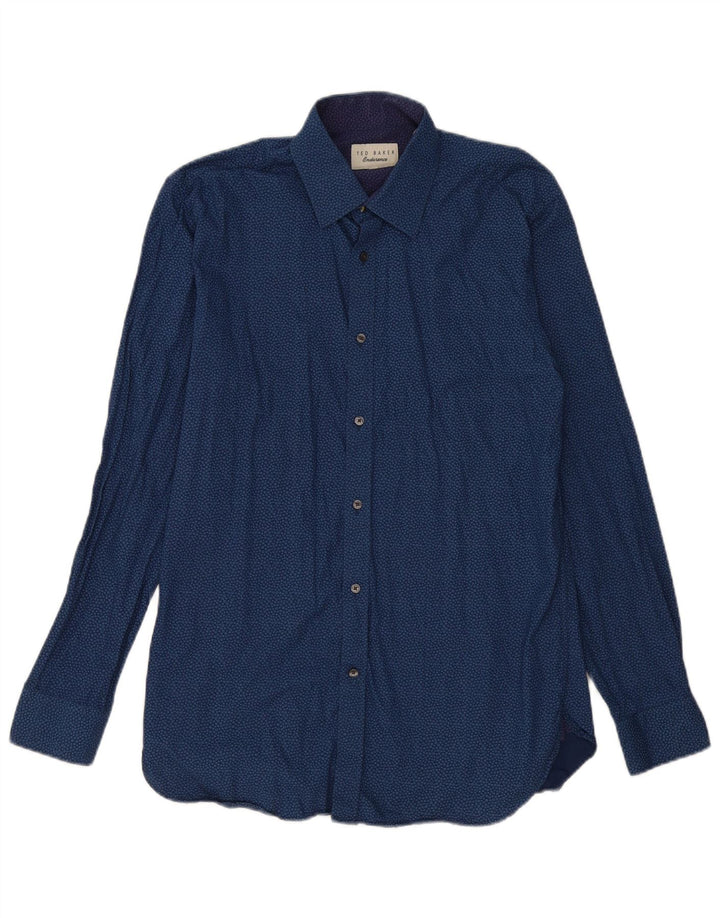 Ted Baker Herren-Hemd mit abstraktem Muster, Größe 15 1/2, mittleres Marineblau
