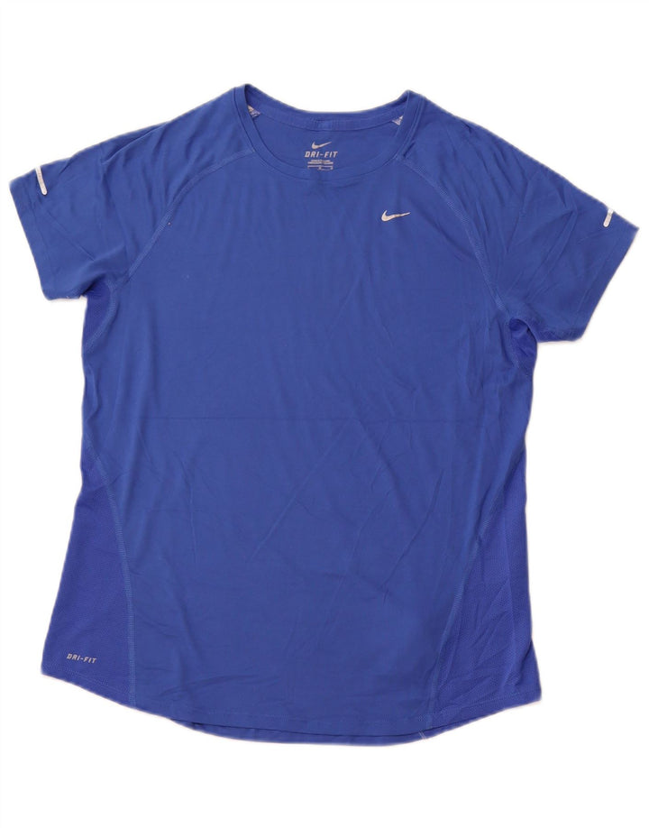 NIKE Damen Dri Fit T-Shirt Top UK 16 Large Blau Polyester