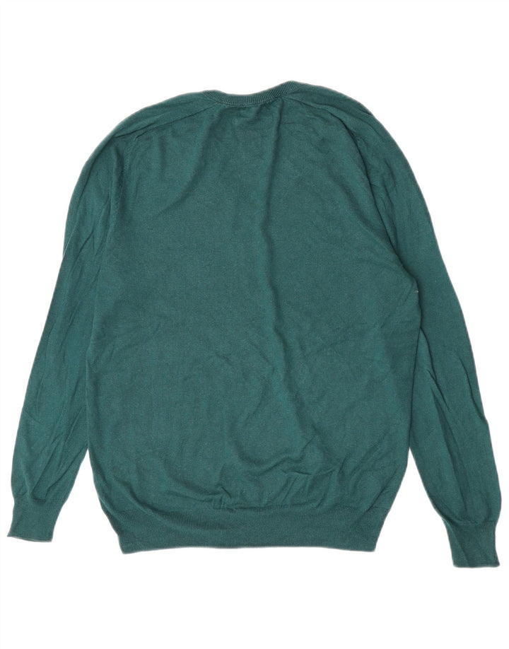 Massimo Dutti Herren-Pullover mit V-Ausschnitt, kleine grüne Seide