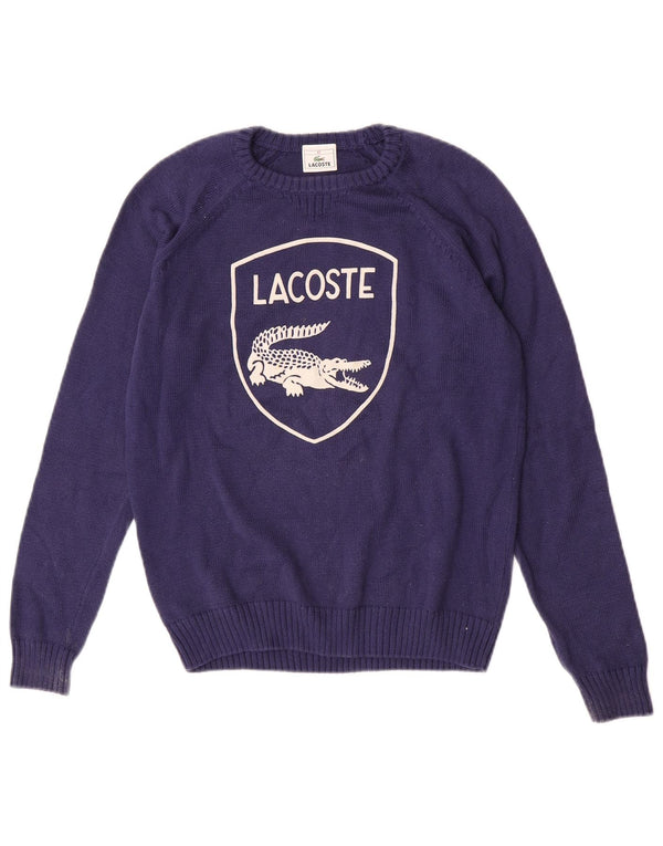 Lacoste Jungen-Pullover mit grafischem U-Boot-Ausschnitt, 11–12 Jahre, blaue Baumwolle
