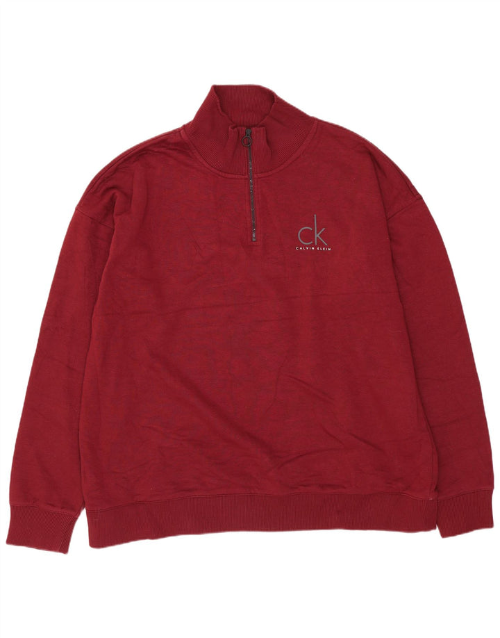 Calvin Klein Herren-Sweatshirt mit Reißverschluss am Hals, große kastanienbraune Baumwolle