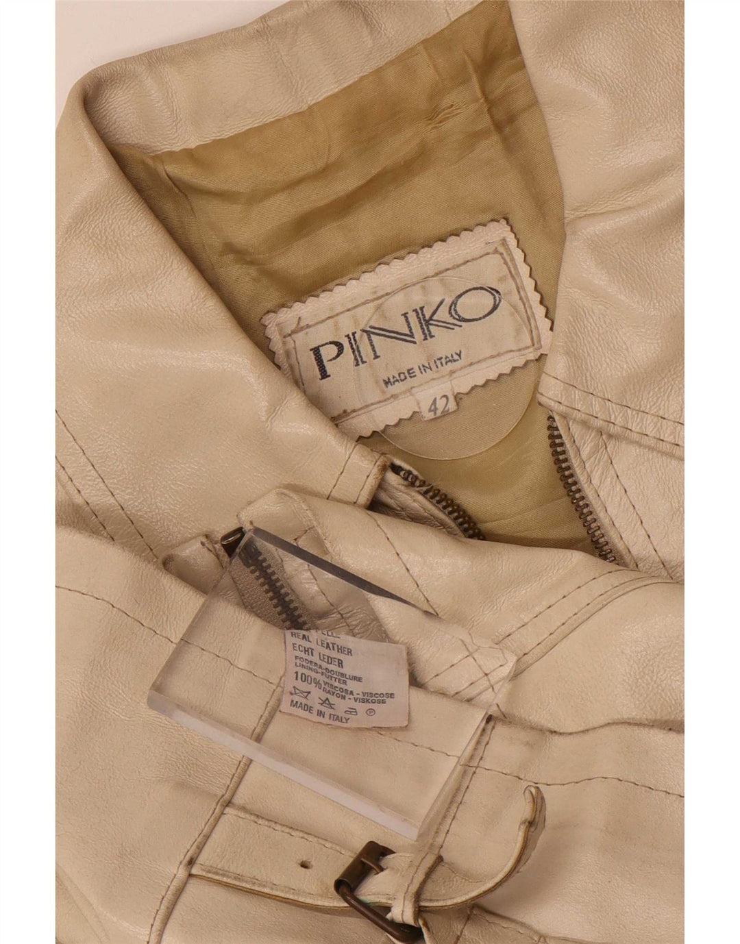 Pinko Damen Lederjacke IT 42 Mittelbeige
