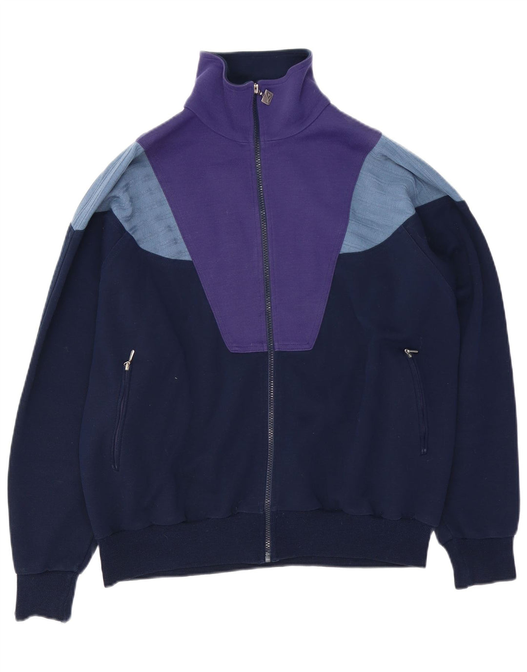 Vintage Herren-Trainingsanzug-Top-Jacke, groß, marineblau, Farbblock