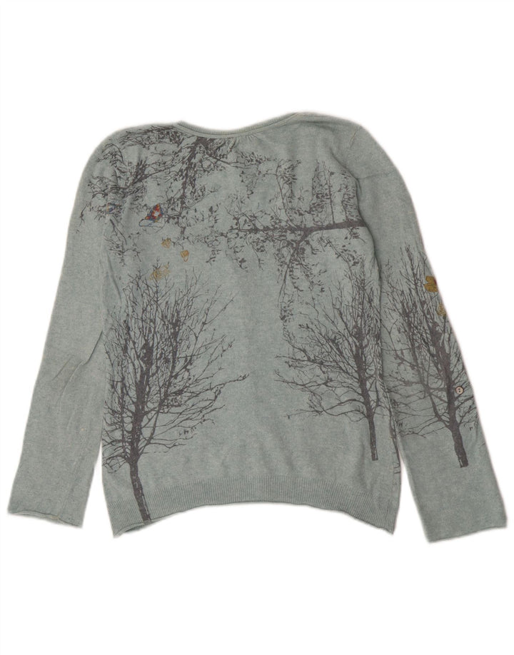 White Stuff Damen-Cardigan-Pullover UK 12 Mittelblaue Viskose mit Blumenmuster