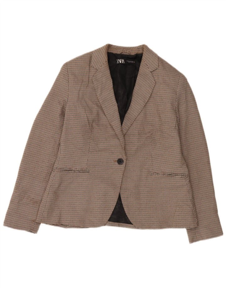 Zara Damen 1-Knopf-Blazerjacke EU 42 Großer brauner Hahnentritt