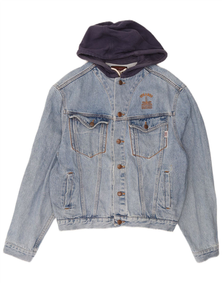 DURANGO Herren-Jeansjacke mit Kapuze, UK 40, große blaue Colourblock-Baumwolle