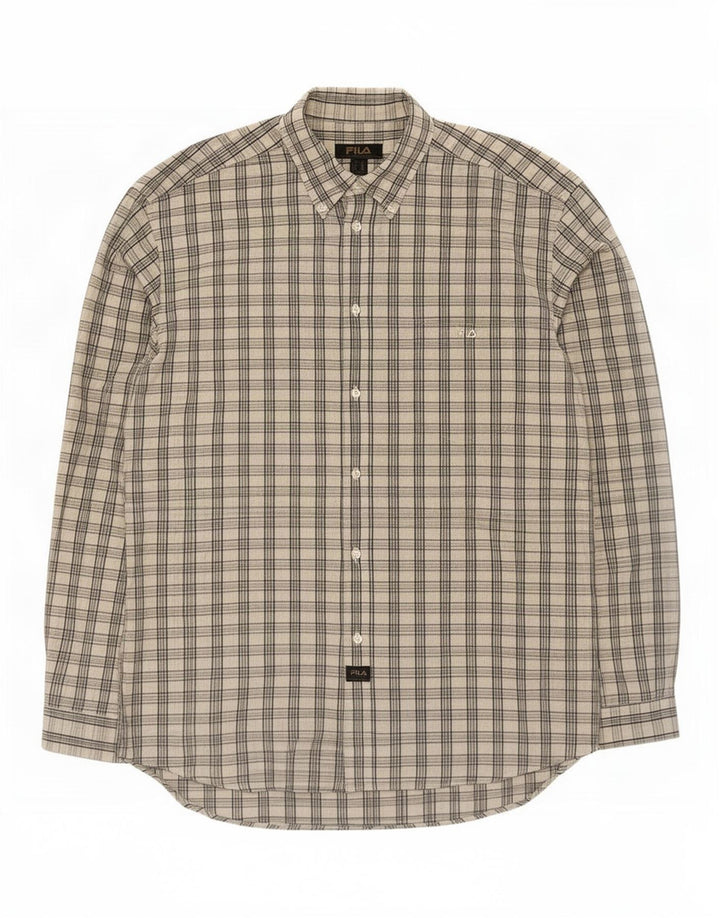 Fila Herrenhemd 2XL weiß kariert Baumwolle