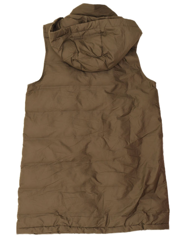 Zara Womens Longline Hooded Wattierte Weste UK 14 Medium Khaki Polyester