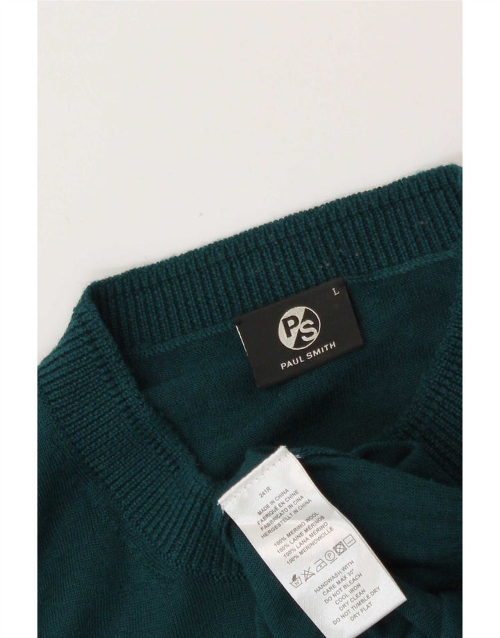Paul Smith Herren-Pullover mit Rundhalsausschnitt, groß, grüne Merinowolle