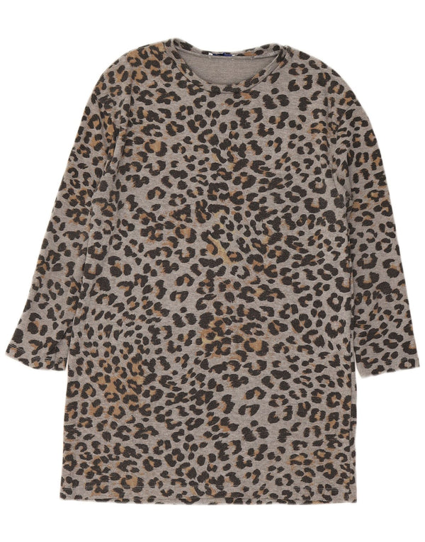 Zara Damen Trafaluc T-Shirt-Kleid UK 12 Mittelgraues Tiermuster