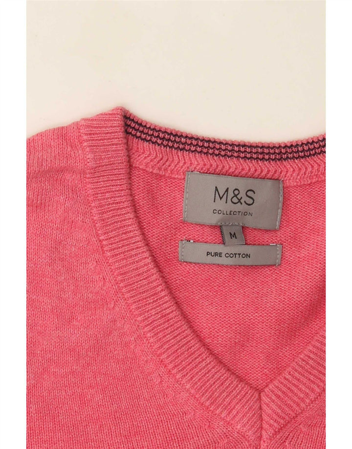 Marks & Spencer Herren-Pullover mit V-Ausschnitt aus mittelrosa Baumwolle