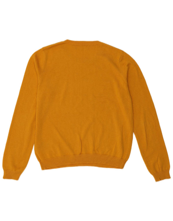 Oasis Damen-Pullover mit grafischem Rundhalsausschnitt, UK 14, mittelgelbe Baumwolle