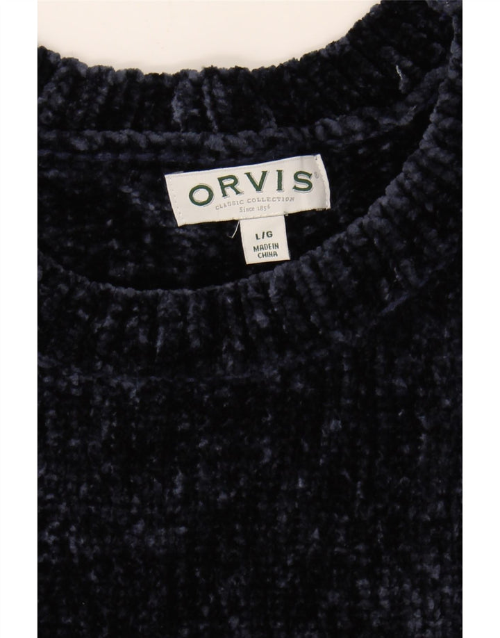 ORVIS Womens Crew Neck Jumper Sweater UK 16 Large Navy Blue Polyester Vintage Orvis and Second-Hand Orvis from Messina Hembry 