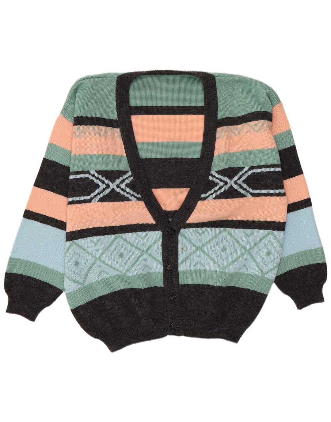 VINTAGE Herren-Cardigan-Pullover, Größe 52/54, groß, mehrfarbig, Fair Isle