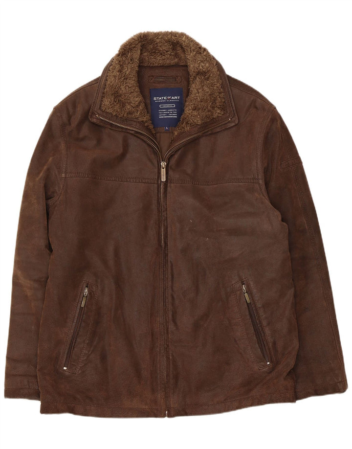 State of Art Herren Lederjacke UK 40 Large Braun