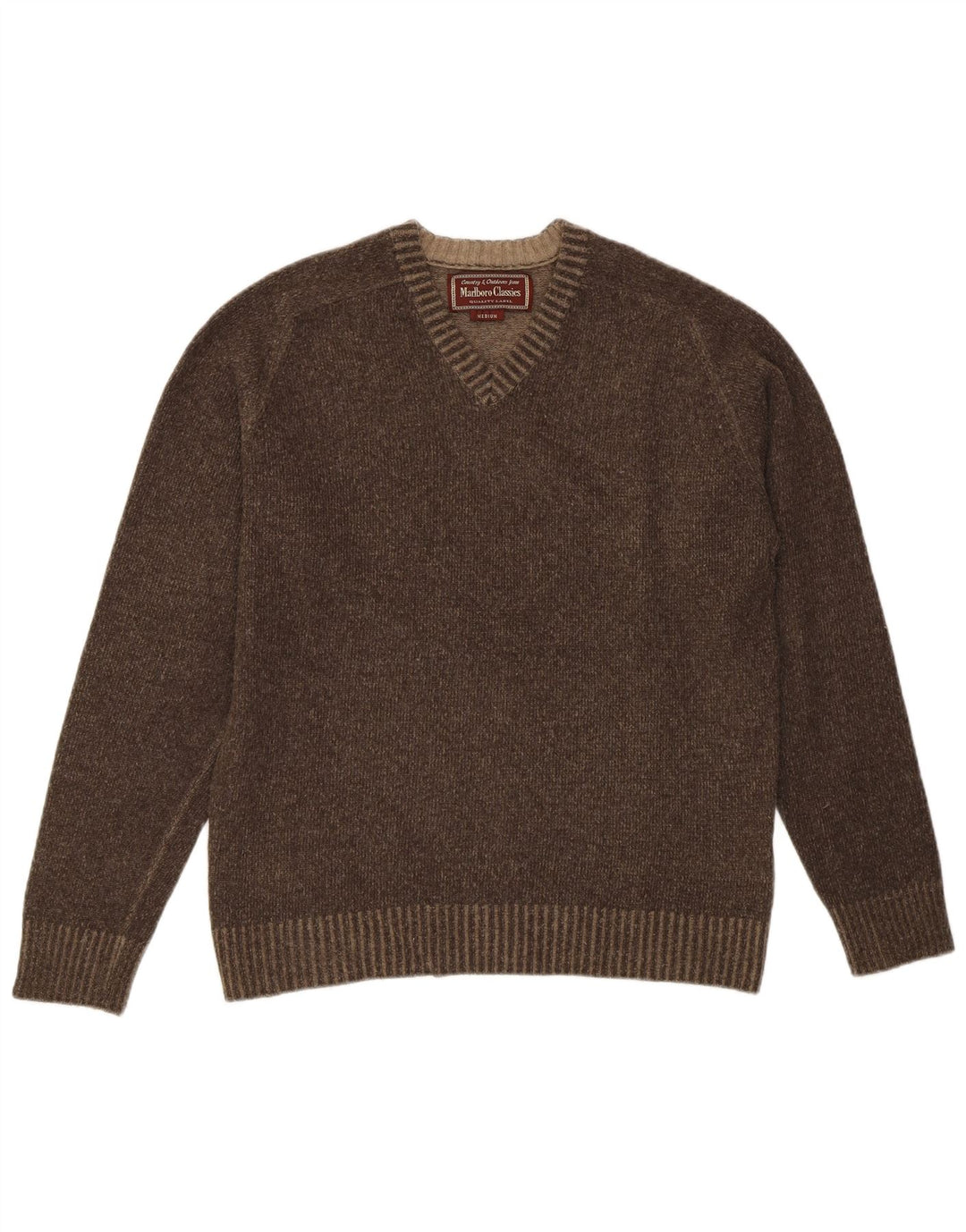 Marlboro Classics Damen-Pullover mit V-Ausschnitt, UK 14, mittelbraune Wolle