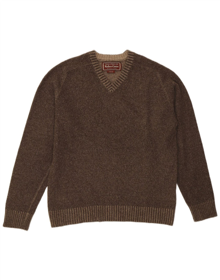 Marlboro Classics Damen-Pullover mit V-Ausschnitt, UK 14, mittelbraune Wolle
