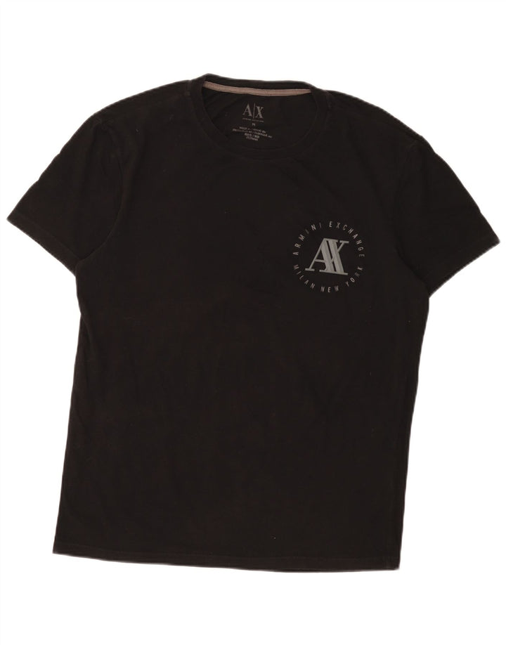 Armani Exchange Herren Grafik-T-Shirt-Oberteil aus mittelschwarzer Baumwolle