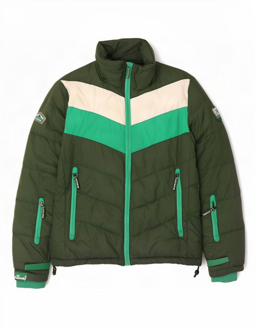Superdry Herren Wattierte Jacke UK 40 Large Grünes Colourblock-Polyester