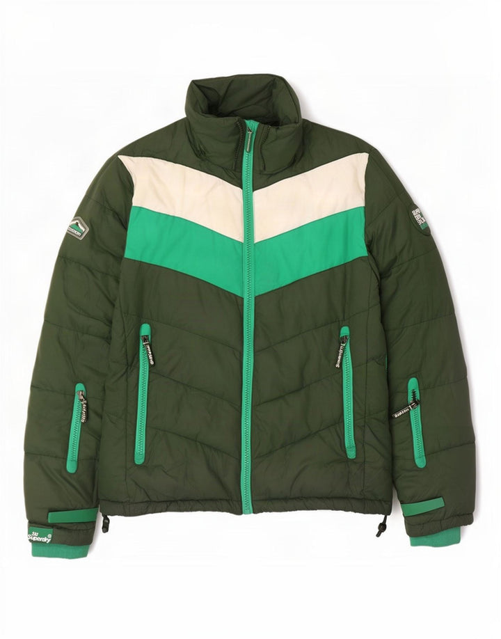 Superdry Herren Wattierte Jacke UK 40 Large Grünes Colourblock-Polyester