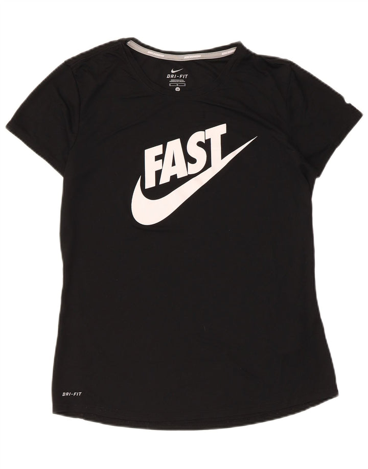 Nike Damen Dri Fit Graphic T-Shirt Top UK 12 Medium Schwarz Polyester