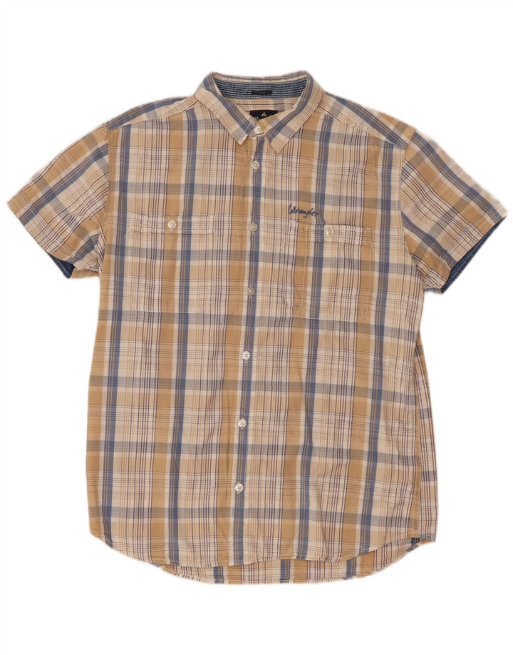 Wrangler Herren-Hemd, kurzärmelig, normale Passform, groß, beige, kariert, Baumwolle