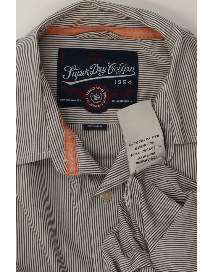Superdry Herren-Hemd, klein, graue Nadelstreifen-Baumwolle