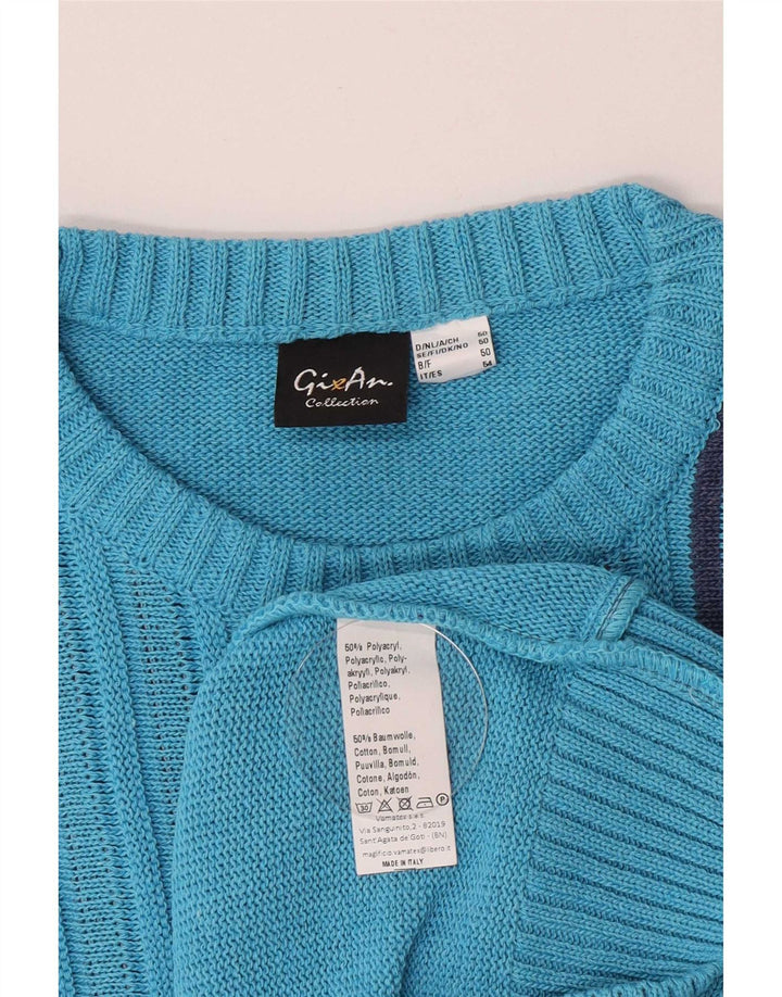 Gixan Herren-Pullover mit Rundhalsausschnitt, reguläre Passform, IT 50, mittelblau gestreift