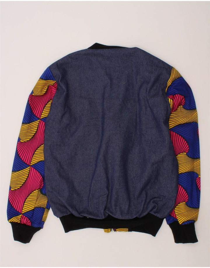 VINTAGE Girls Abstract Pattern Bomber Jacket 10-11 Years Navy Blue