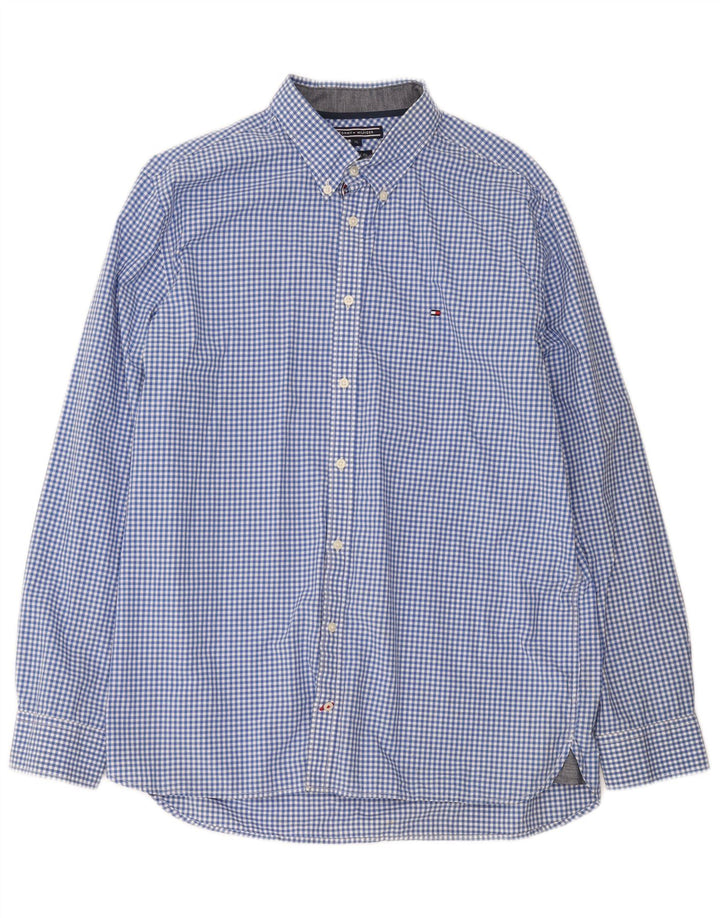 Tommy Hilfiger Herrenhemd XL, blaue Gingham-Baumwolle