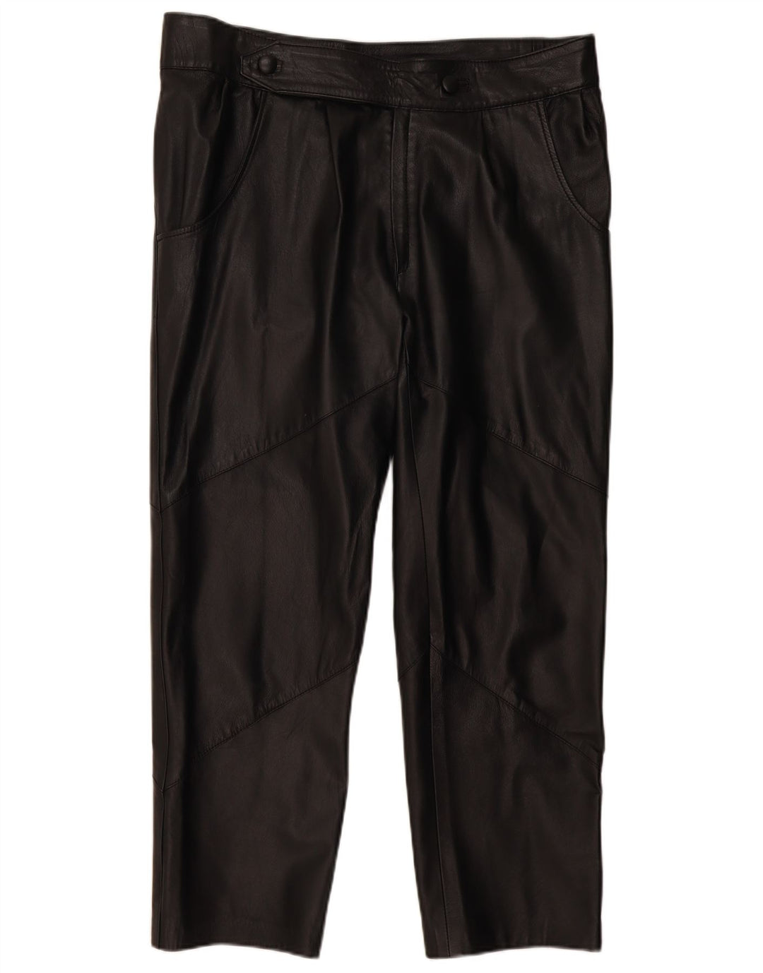 VINTAGE Damen gerade Lederhose IT 50 Large W38 L29 Schwarz