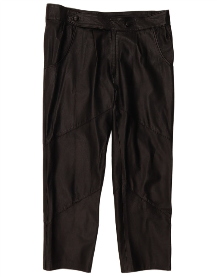 VINTAGE Damen gerade Lederhose IT 50 Large W38 L29 Schwarz