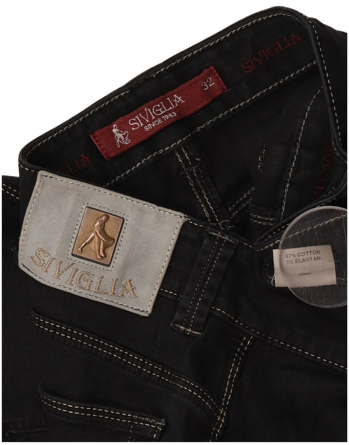 SIVIGLIA Herren Slim Jeans W32 L32 Schwarze Baumwolle