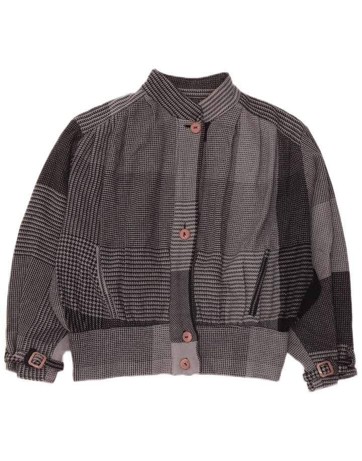 Vintage Damen Übergroße Bomberjacke UK 18 XL Grau Hahnentritt