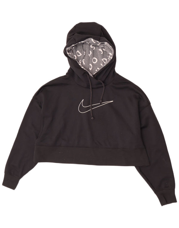Nike Damen Dri Fit Graphic Übergroßer Kapuzenpullover UK 14 Medium Schwarz