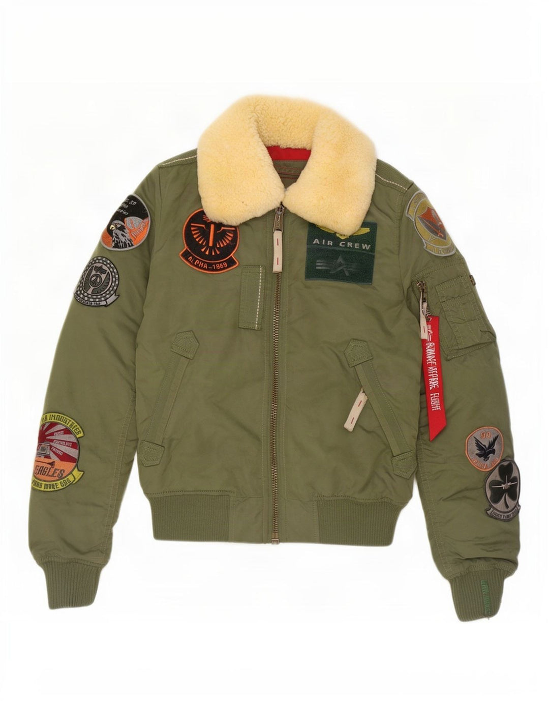 Alpha Industries Damen Bomberjacke mit Grafik, UK 6 XS, grünes Nylon