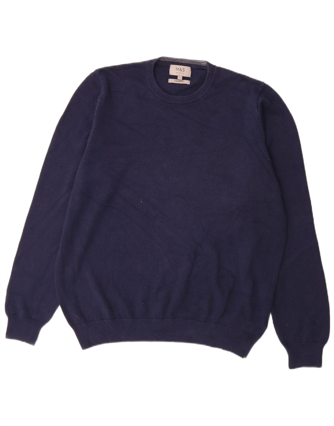 Marks & Spencer Herren-Pullover mit Rundhalsausschnitt, groß, marineblaue Baumwolle