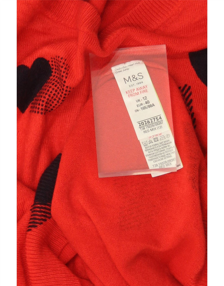 MARKS & SPENCER Womens Boat Neck Jumper Sweater UK 12 Medium  Red Heart