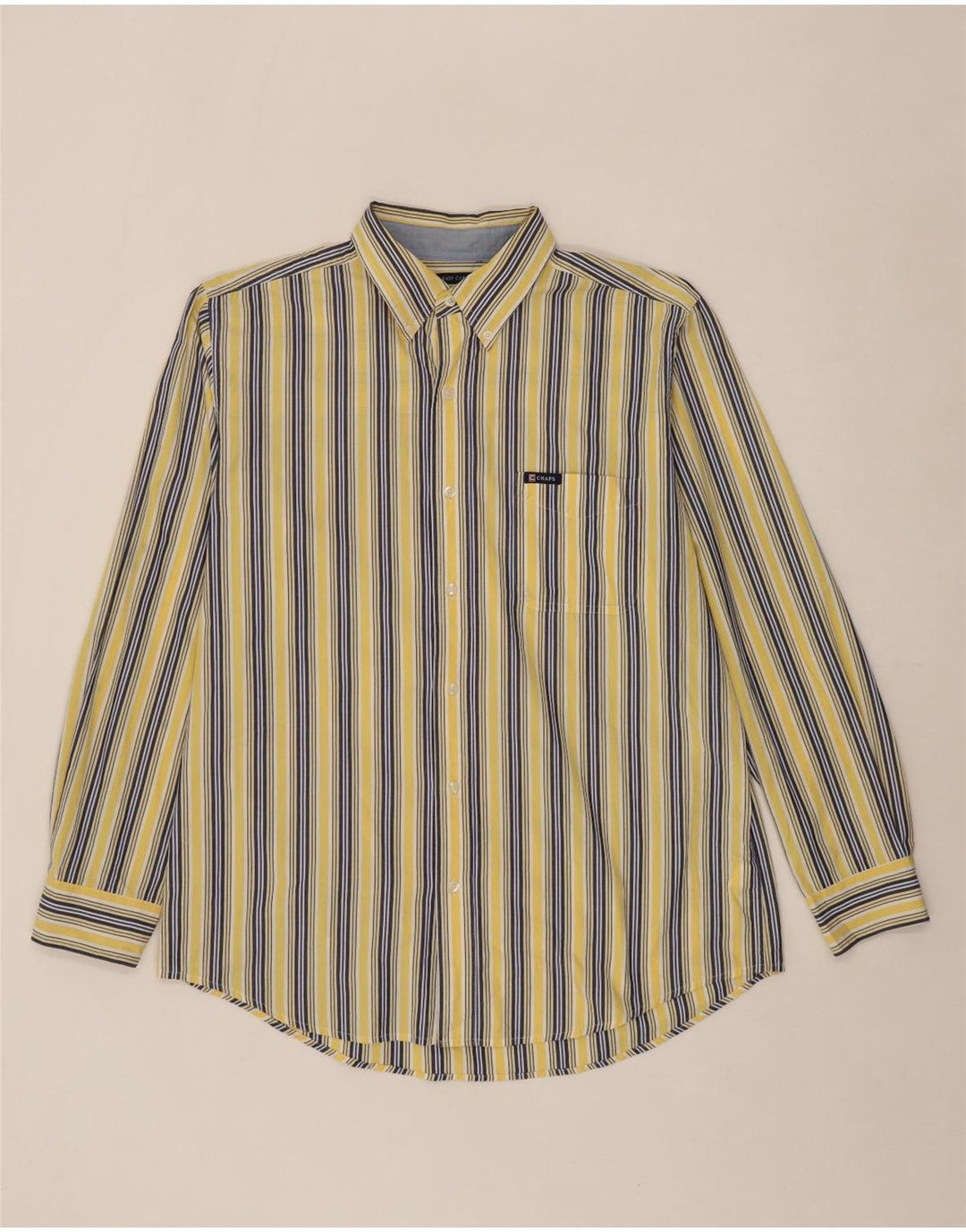 CHAPS Mens Grant Fit Shirt Large Yellow Striped Cotton Vintage Chaps and Second-Hand Chaps from Messina Hembry 
