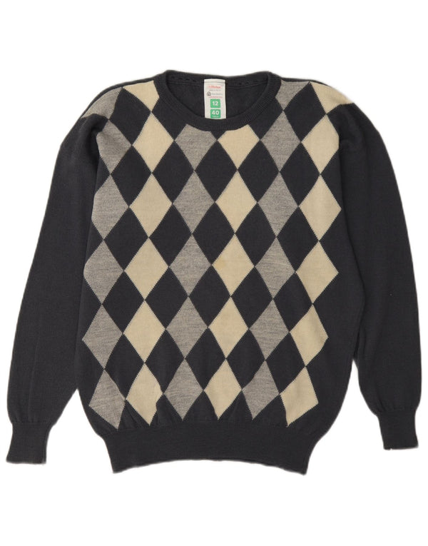 St Michael Damen-Pullover mit U-Boot-Ausschnitt, UK 12, mittelgrau, Argyle/Diamant
