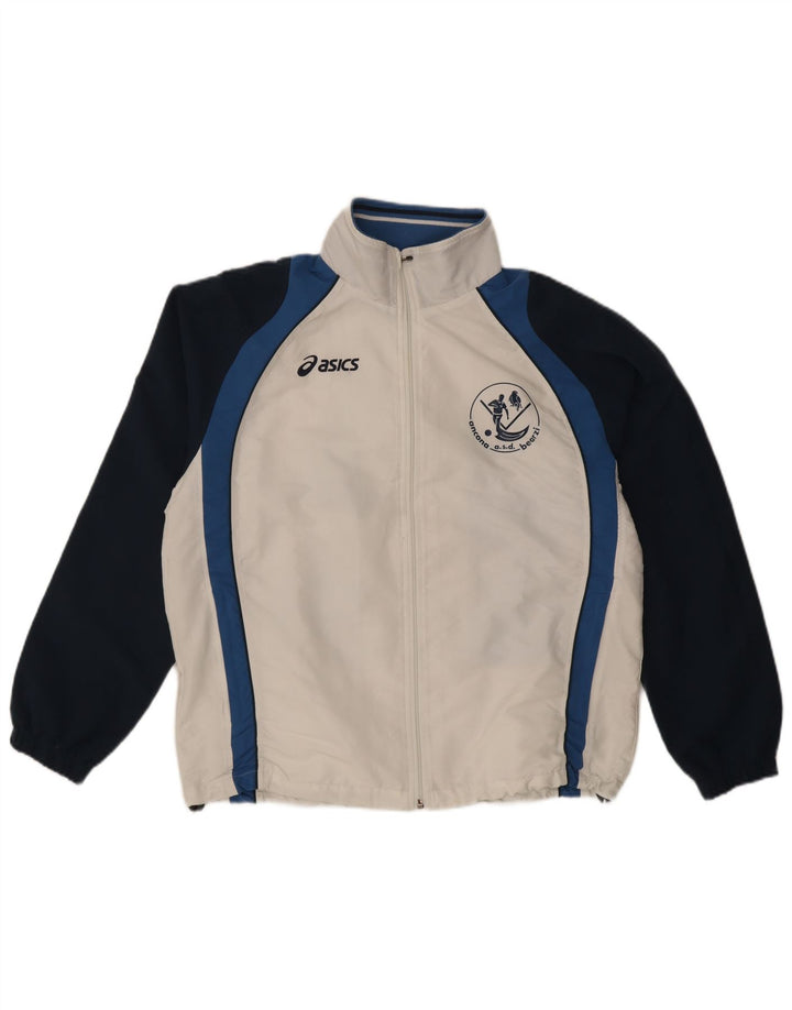 Asics Herren-Trainingsanzug mit Grafik-Oberteil, großes, weißes Farbblock-Polyester