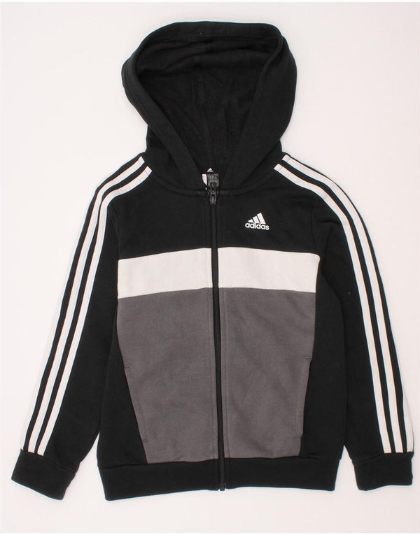 Adidas Jungen-Kapuzenpullover mit Reißverschluss, 7–8 Jahre, schwarze Farbblock-Baumwolle