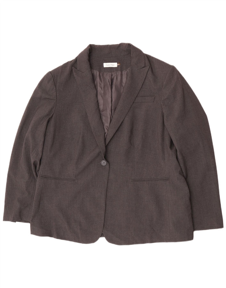 Calvin Klein Damen 1-Knopf-Blazerjacke UK 20 2XL Graues Polyester