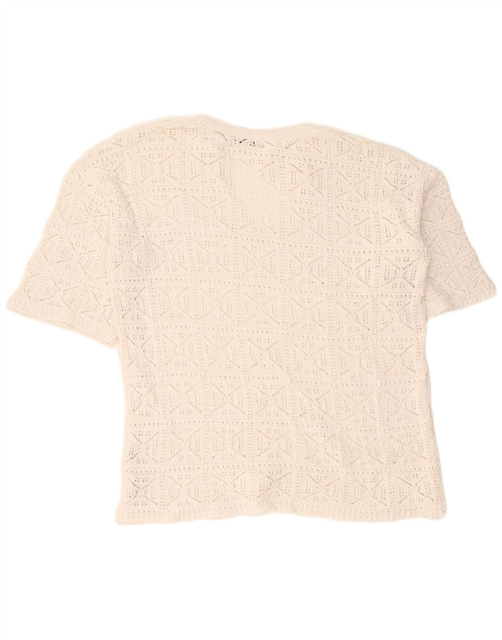 Zara Damen-Oversize-Häkelblusenoberteil, UK-Größe 10, Größe S, weiße Baumwolle