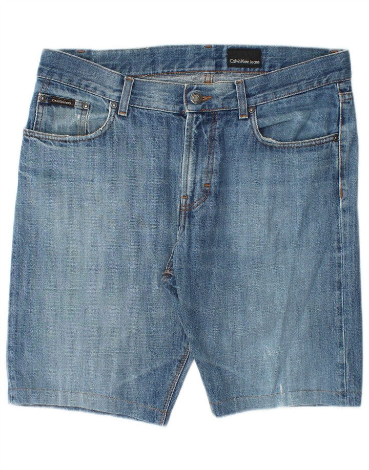 CALVIN KLEIN Herren Jeansshorts W34 Große blaue Baumwolle
