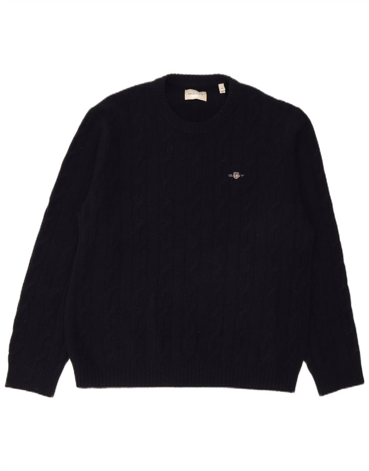 Gant Herren-Pullover mit Rundhalsausschnitt, XL, marineblaue Lammwolle