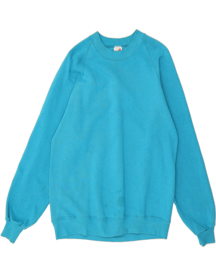 JERZEES Mens Slim Sweatshirt Jumper UK 42/44 Large Turquoise Cotton Vintage Jerzees and Second-Hand Jerzees from Messina Hembry 