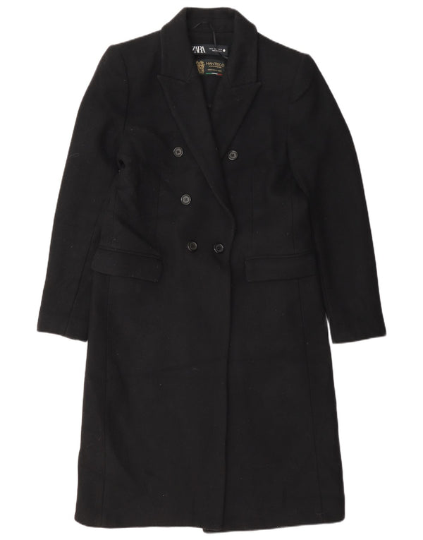 Zweireihiger Damenmantel von Zara, UK 14, Mittelschwarz, Polyester