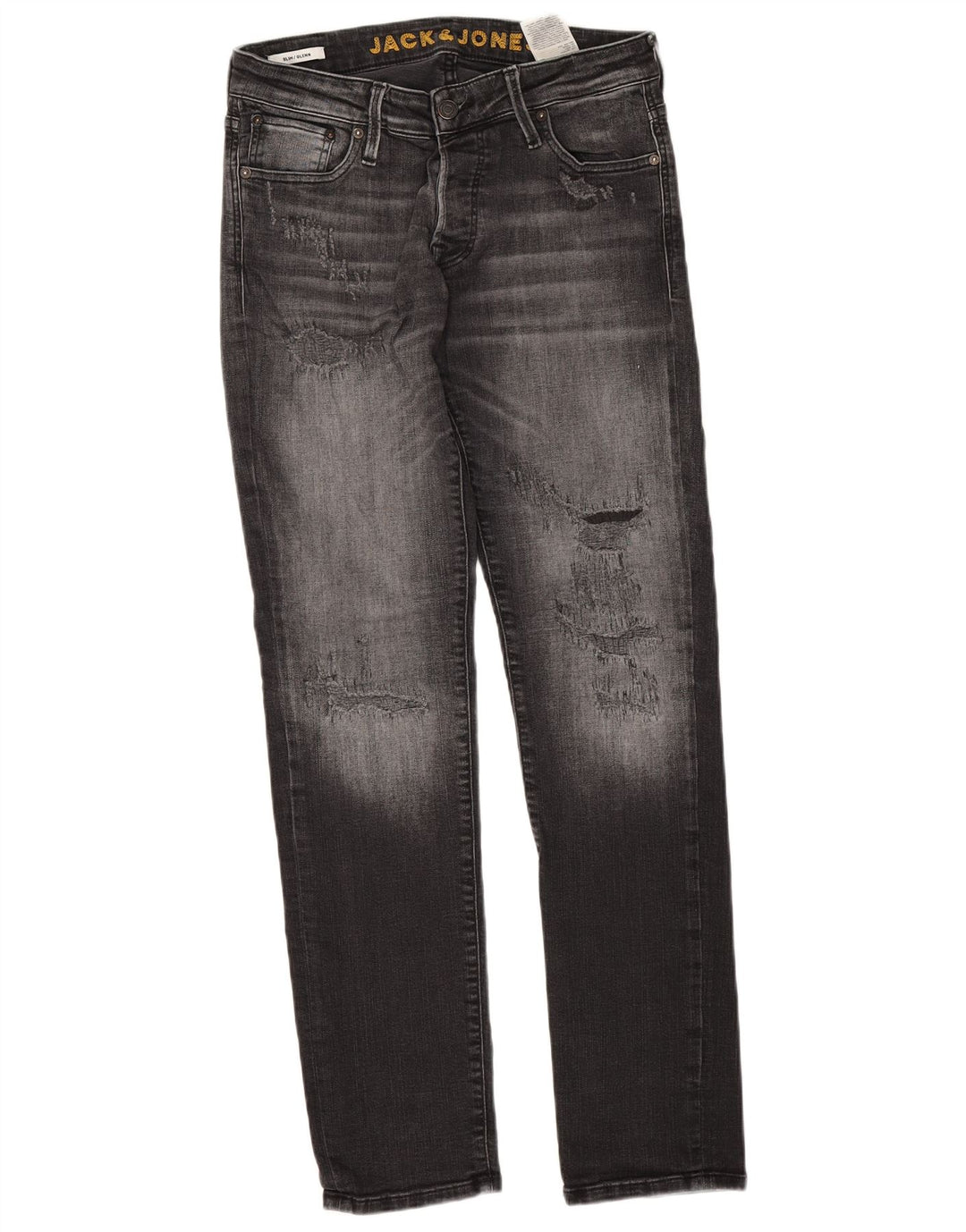 Jack & Jones Herren GLENN Distressed Slim Jeans W30 L32 Graue Baumwolle