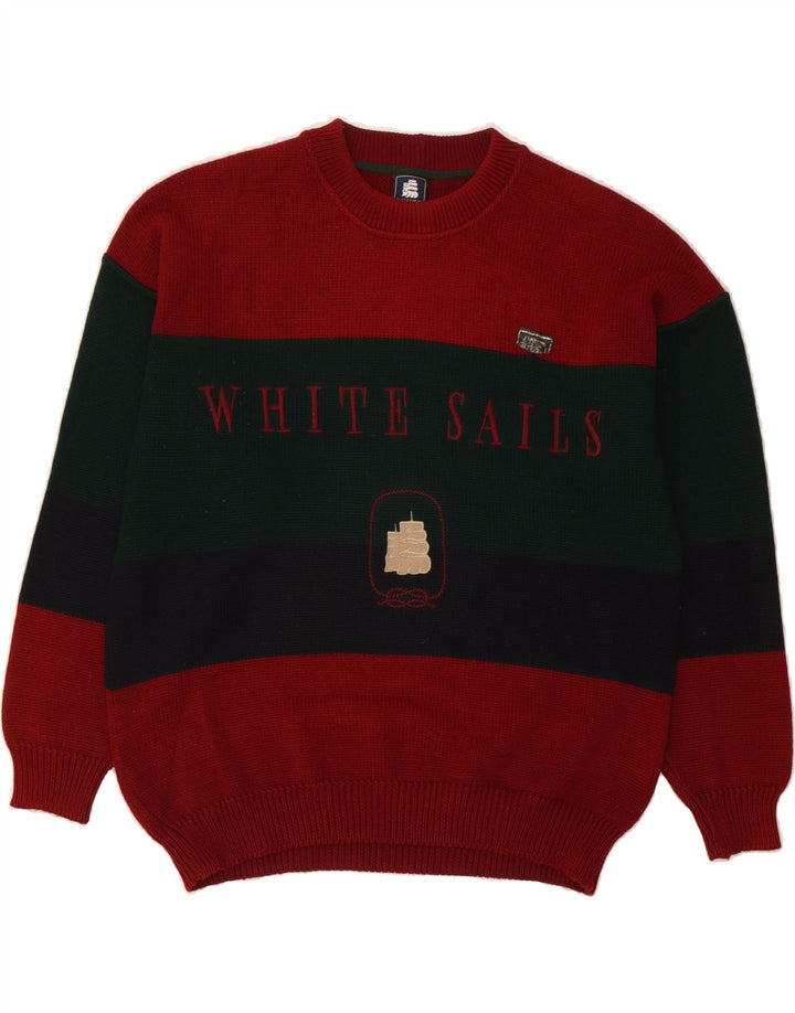 WHITE SAILS Mens Graphic Crew Neck Jumper Sweater Large Red Colourblock Vintage White Sails and Second-Hand White Sails from Messina Hembry 